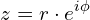\begin{equation*} z=r\cdot e^{i\phi} \end{equation*}