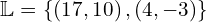 \begin{equation*} \mathbb{L}=\left\{\left(17,10\right),\left(4,-3\right)\right\} \end{equation*}